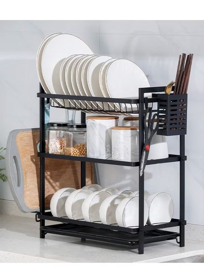 Three-tier dish drying rack