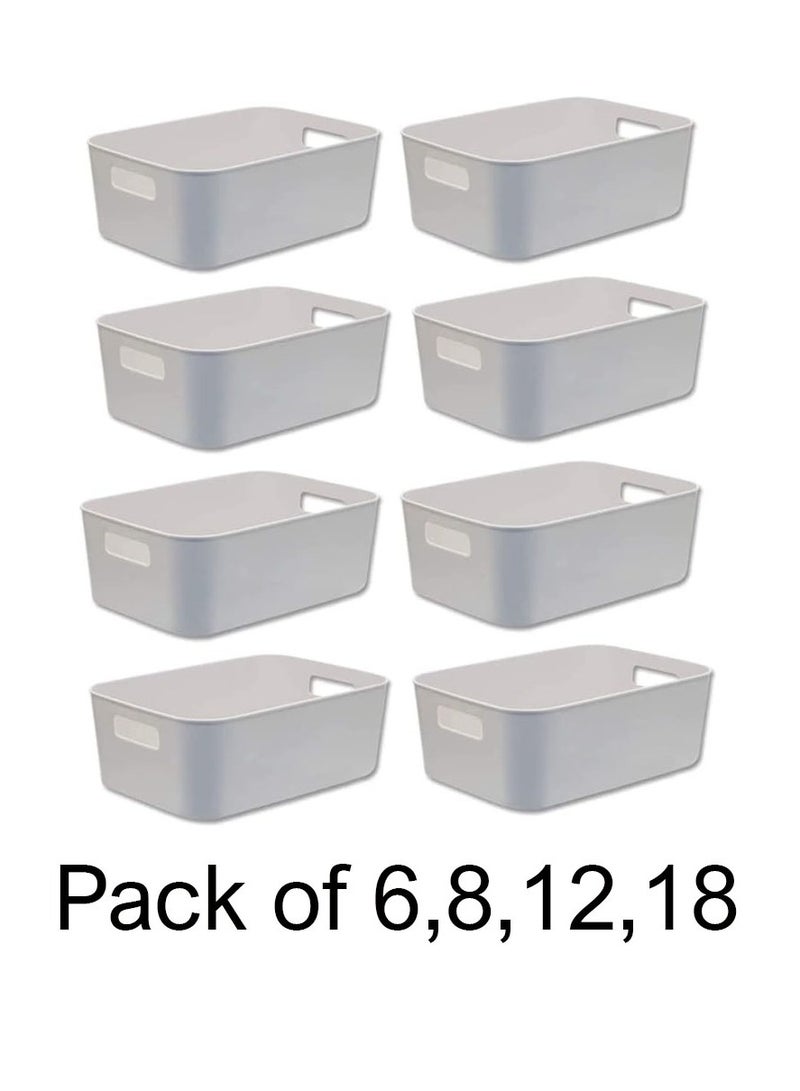 Plastic Storage Bins Multiuse Desk Cabinet Organizer with Built in Handle, Available in Pack of 6, 8, 12 and 18