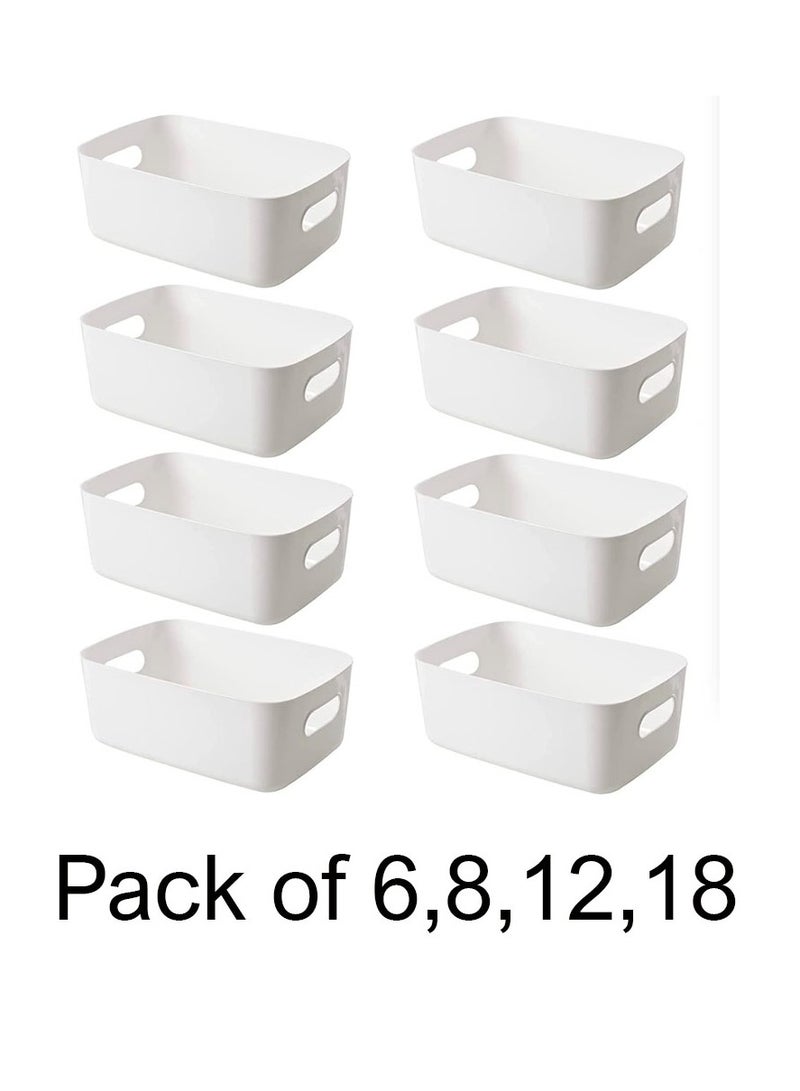 Plastic Storage Bins Multiuse Desk Cabinet Organizer with Built in Handle, Available in Pack of 6, 8, 12 and 18