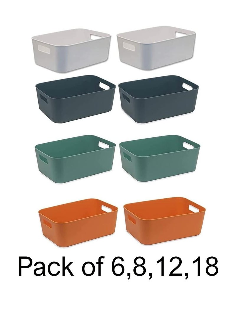 Plastic Storage Bins Multiuse Desk Cabinet Organizer with Built in Handle, Available in Pack of 6, 8, 12 and 18