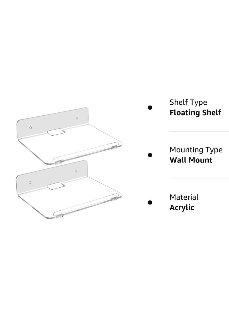 Clear Acrylic Floating Wall Ledge Shelf, 2pcs Wall Mounted Adhesive Wall Display Shelf Stand, Invisible Hanging Shelves for Wall Storage, Bathroom Storage Shelves, 8 X 6 Inch