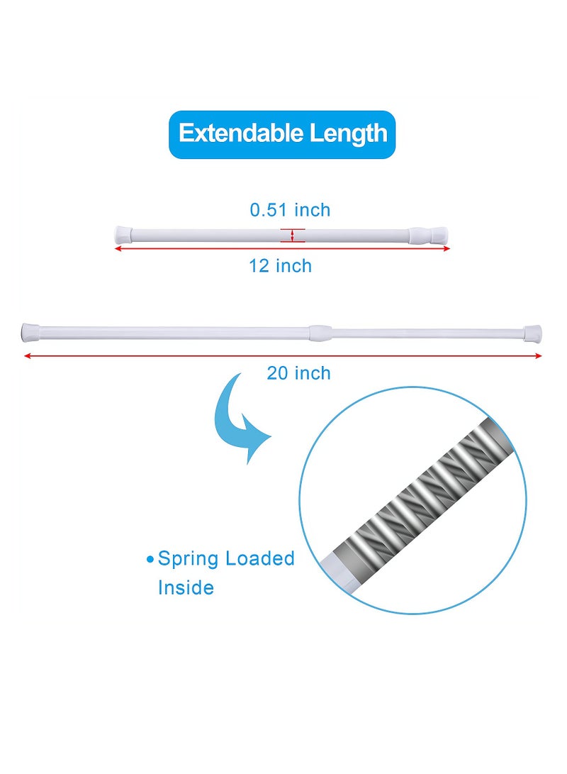 Extendable Rod, 6 Pack Cupboard Bars Adjustable Spring Tension Rods White Refrigerator Bar for DIY Projects, 12 to 20 Inches