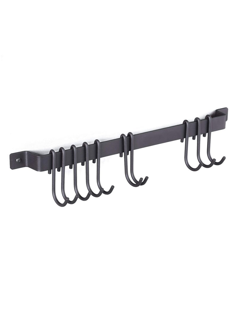 Wall Mounted Pot Rack with 10 Hooks, 17 Inch Black Kitchen Rail Utensil Rack, Hanging Utensils Holder for Pots and Pans, Kitchen Utensils Hanger