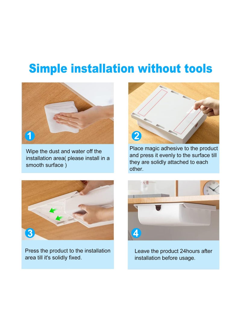 Under Desk Drawers, Slide Out Drawer for Under Desk, Under Desk Drawer for Storage Self-Adhesive Under Desk Storage Drawers Large Capacity Hidden Desk Drawer Organizer for Office Home School(2Pcs)
