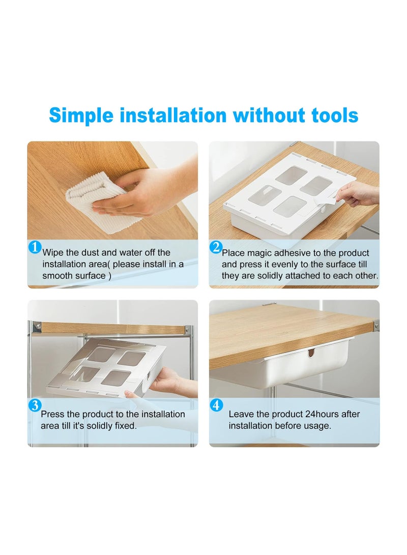 Under Desk Drawers, Slide Out Drawer for Under Desk, Under Desk Drawer for Storage Self-Adhesive Under Desk Storage Drawers Large Capacity Hidden Desk Drawer Organizer for Office Home School(2Pcs)