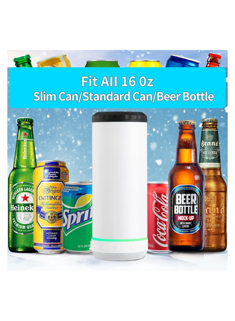 Sublimation Skinny Can Cooler Sublimation Can Cooler with Speaker 4 in 1 16oz Straight Music Can Cooler Insulated Speaker Cup Can Cooler with Detachable Led Light for Summer Beach Party