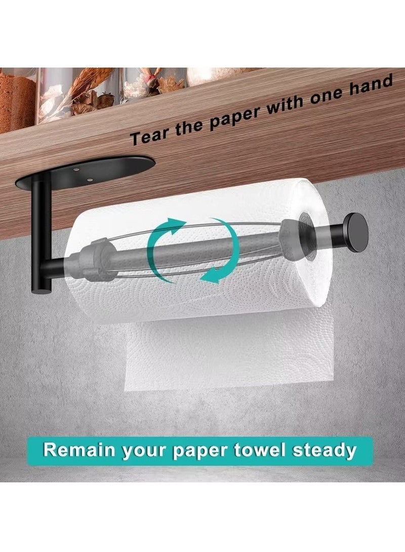 Paper Towel Holder Under Cabinet, Stainless Steel Wall Mount Roll Holder, with Damping Effect, Self-Adhesive or Drilled for Kitchen Bathroom, Upgrade Silver