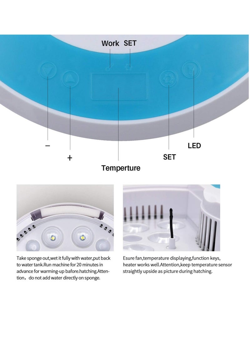 Egg Incubator, with 9 LED Light Egg Candle Tester and Temperature Control Device, One-Key Incubation Mini Home Hatching Equipment, 9 Egg Incubator Breeder for Chicken, Duck, Goose, Bird