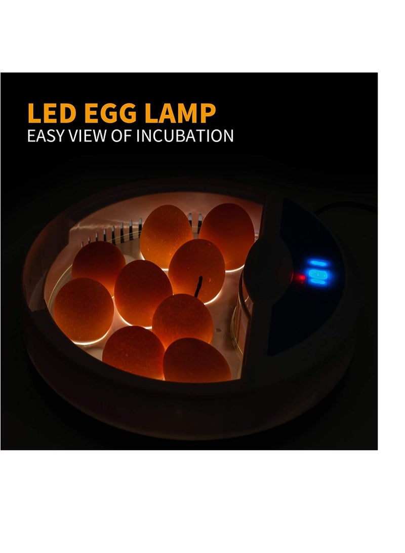 Egg Incubator, with 9 LED Light Egg Candle Tester and Temperature Control Device, One-Key Incubation Mini Home Hatching Equipment, 9 Egg Incubator Breeder for Chicken, Duck, Goose, Bird