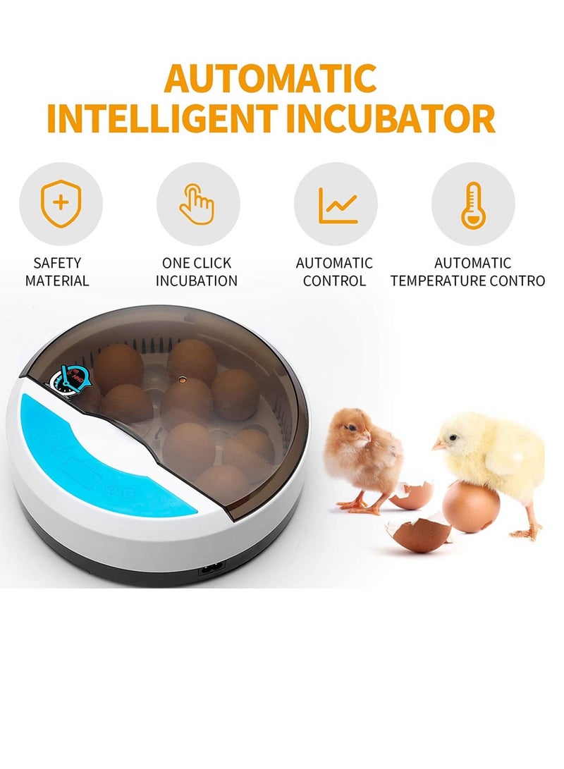 Egg Incubator, with 9 LED Light Egg Candle Tester and Temperature Control Device, One-Key Incubation Mini Home Hatching Equipment, 9 Egg Incubator Breeder for Chicken, Duck, Goose, Bird