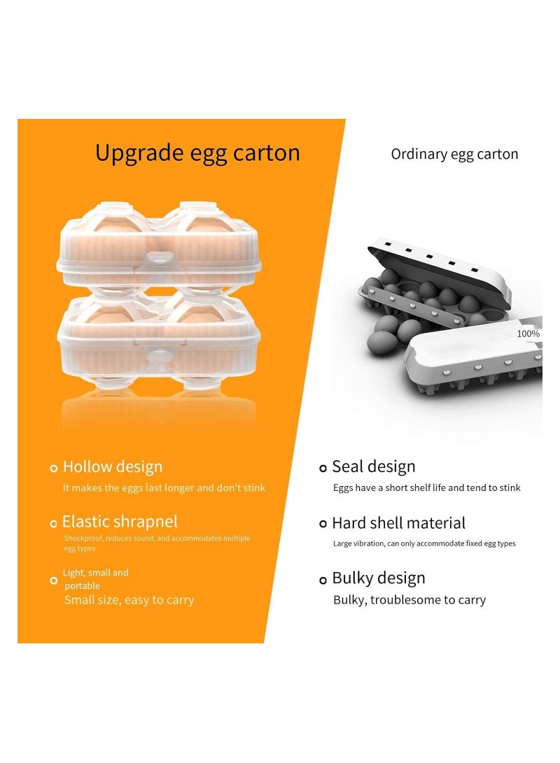 4 Girds Egg Holder Container, Plastic Egg Storage Box Leakproof Shockproof Protection, Portable Egg Tray Carriage Dispenser for Camping Picnic Travel Kitchen Refrigerator Outdoor, 2PCS