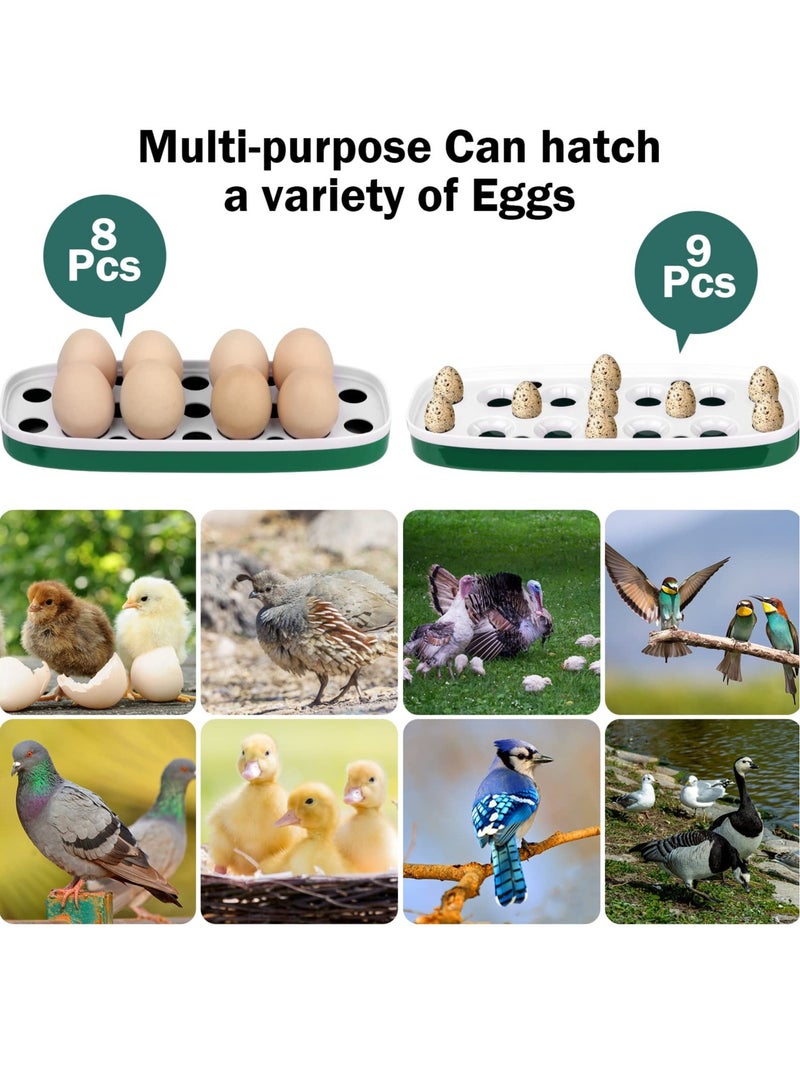 Egg Incubator, 8 Eggs Poultry Hatcher, Mini Chicken Incubator for Hatching Chicks, with Humidity Temperature Control and Display, for Quail, Duck, Goose, Bird, Eggs (White)