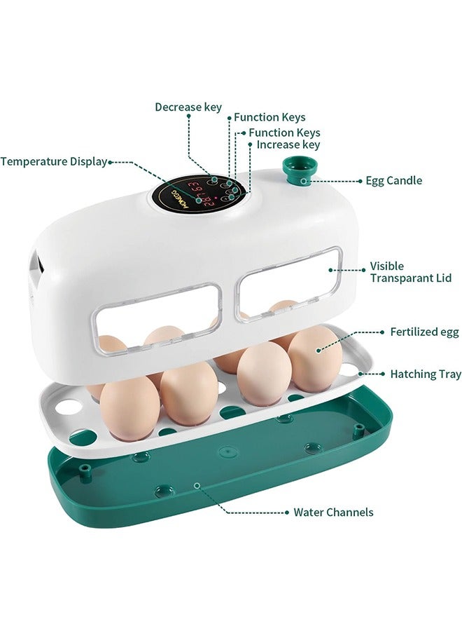 Egg Incubator, 8 Eggs Poultry Hatcher with Humidity Temperature Control, Led Candler and Display, Mini Chicken Incubator for Hatching Chicks, Quail Duck Goose Bird Turkey Eggs