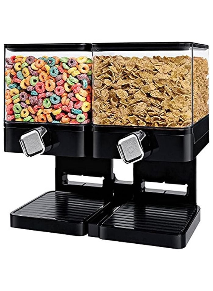 Cereal Dispenser Container with Large Capacity,Luxury Double Cornflakes Dispenser,Dry Food Dispenser Machine for Keep Food Fresh,Black