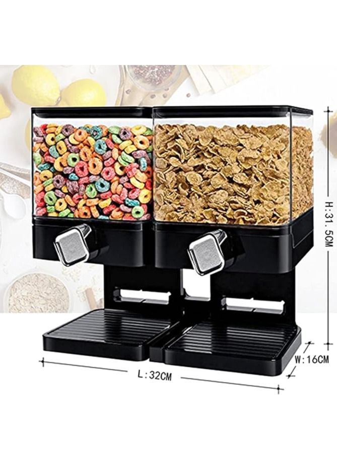 Cereal Dispenser Container with Large Capacity,Luxury Double Cornflakes Dispenser,Dry Food Dispenser Machine for Keep Food Fresh,Black