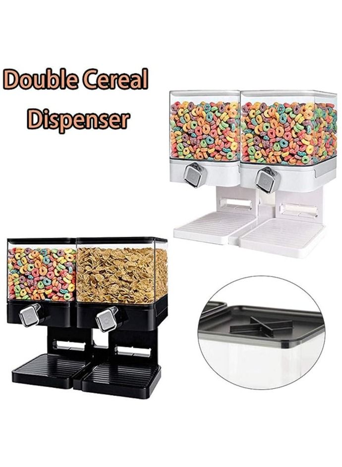 Cereal Dispenser Container with Large Capacity,Luxury Double Cornflakes Dispenser,Dry Food Dispenser Machine for Keep Food Fresh,Black