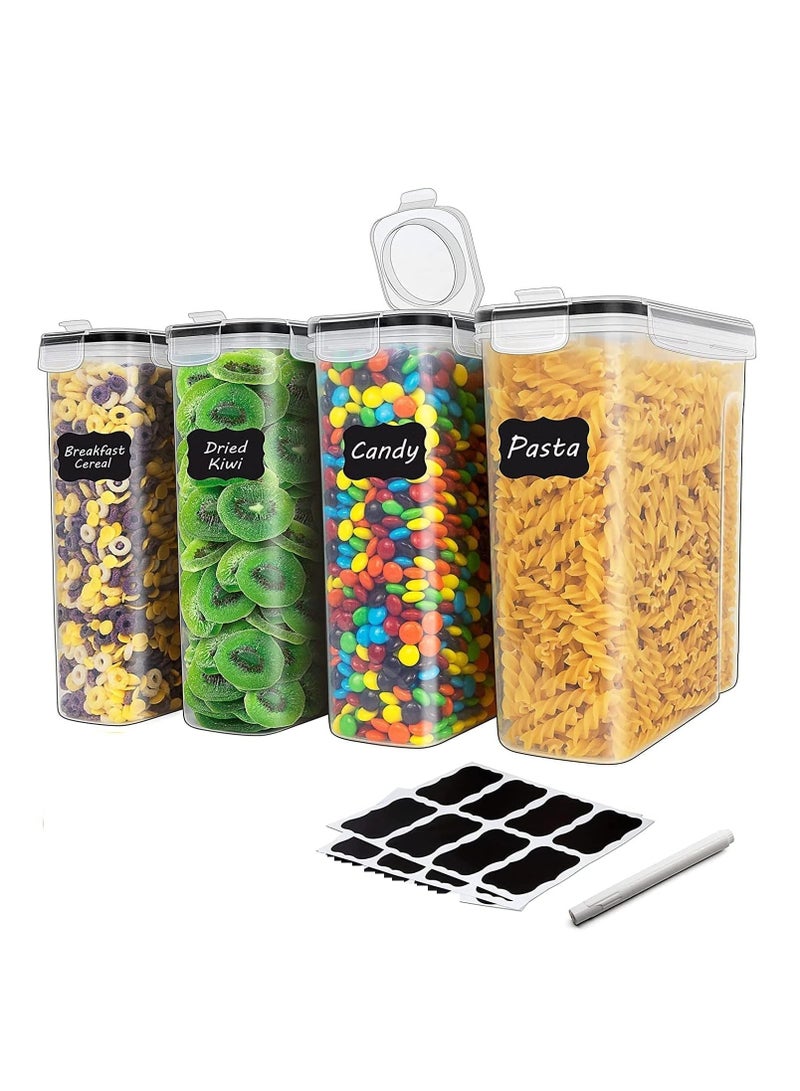 MahMir® BPA-Free Plastic Airtight Stackable Cereal and Dry Food Storage Organizer Containers with Locking Lids (4L / 135oz) - Set of 4 for Sugar, Flour, Snack, Baking Supplies