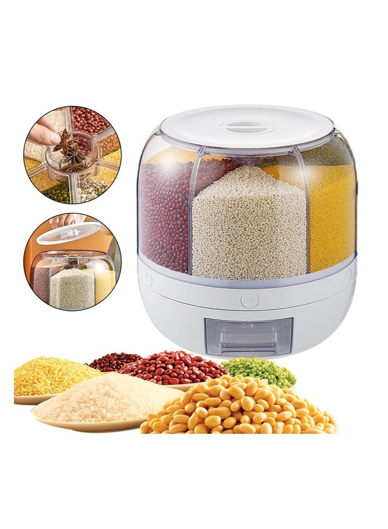 Grain Storage Container Dispenser, 22Lbs rice dispenser rotating, 360° rotating food dispenser One-Click Output rice Storage Round Grain Dispenser Kitchen for Small Grains, Beans, Rice