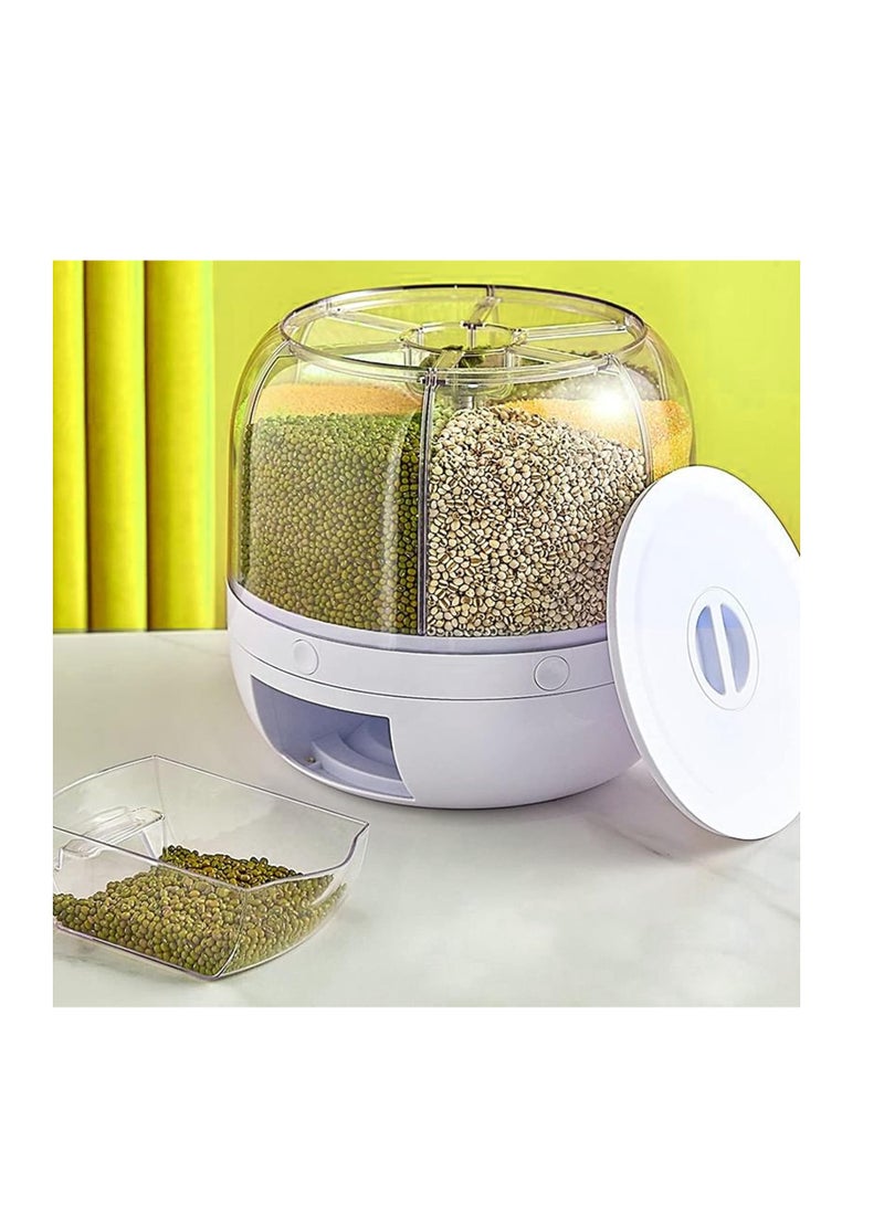 Grain Storage Container Dispenser, 22Lbs rice dispenser rotating, 360° rotating food dispenser One-Click Output rice Storage Round Grain Dispenser Kitchen for Small Grains, Beans, Rice