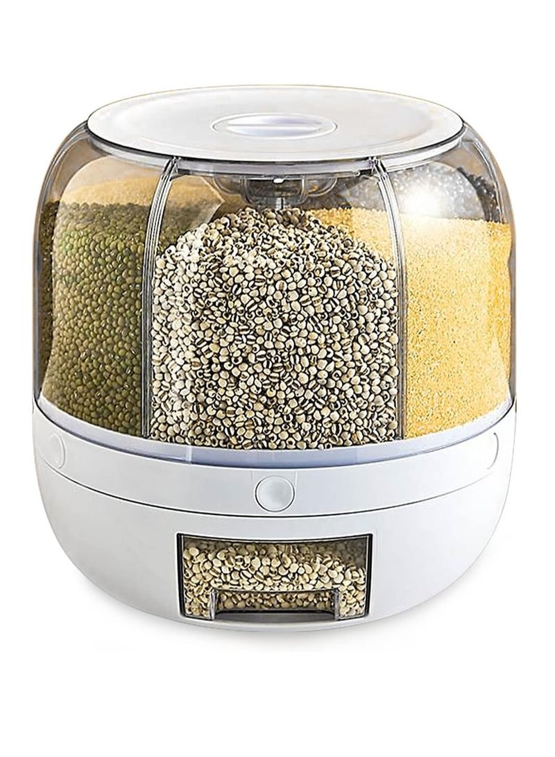 Grain Storage Container Dispenser, 22Lbs rice dispenser rotating, 360° rotating food dispenser One-Click Output rice Storage Round Grain Dispenser Kitchen for Small Grains, Beans, Rice