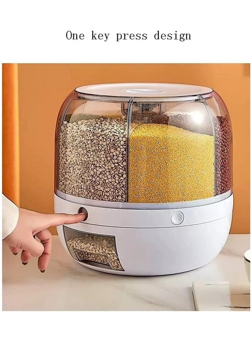 Grain Storage Container Dispenser, 22Lbs rice dispenser rotating, 360° rotating food dispenser One-Click Output rice Storage Round Grain Dispenser Kitchen for Small Grains, Beans, Rice