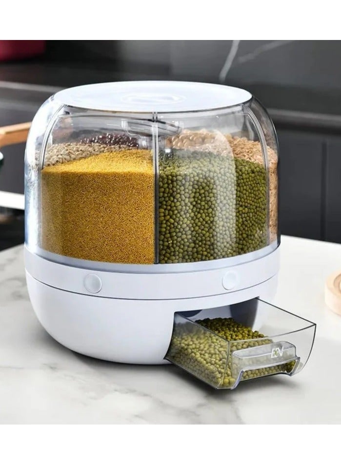 360 Degree Rotating Rice Dispenser Sealed Dry Cereal Grain Bucket Dispenser Moisture-proof Kitchen Food Container Storage Box