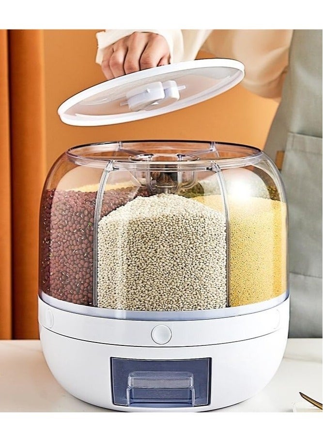 360 Degree Rotating Rice Dispenser Sealed Dry Cereal Grain Bucket Dispenser Moisture-proof Kitchen Food Container Storage Box