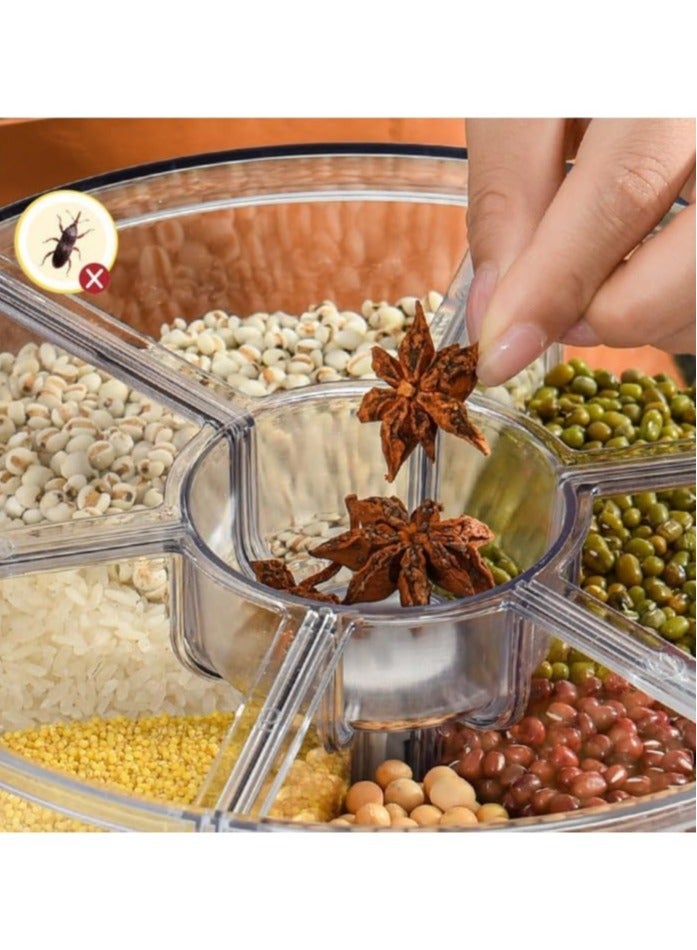 360 Degree Rotating Rice Dispenser Sealed Dry Cereal Grain Bucket Dispenser Moisture-proof Kitchen Food Container Storage Box