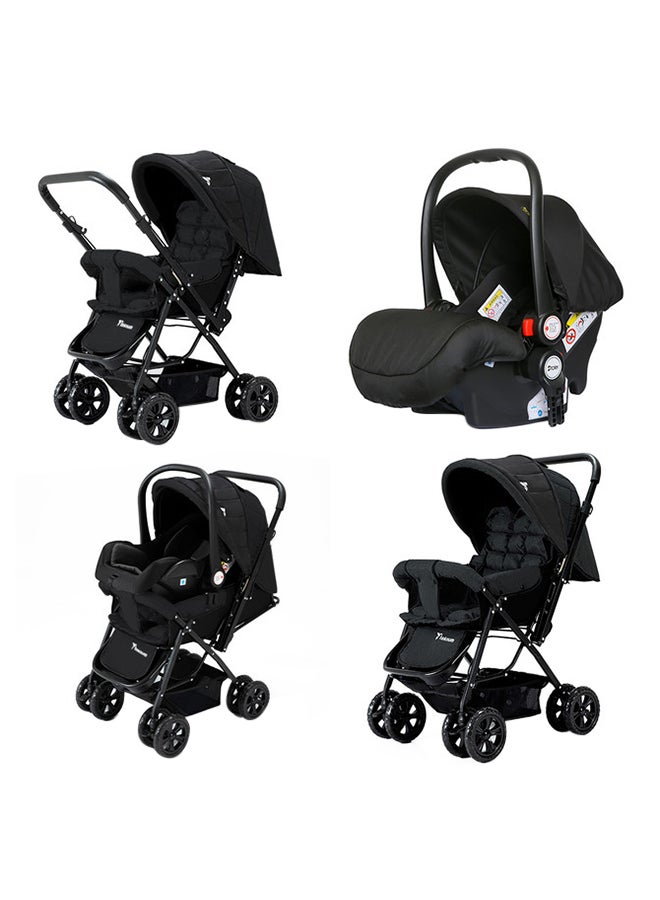 Reversible Trip Stroller And Infant Car Seat Wide Canopy And Seat - Black