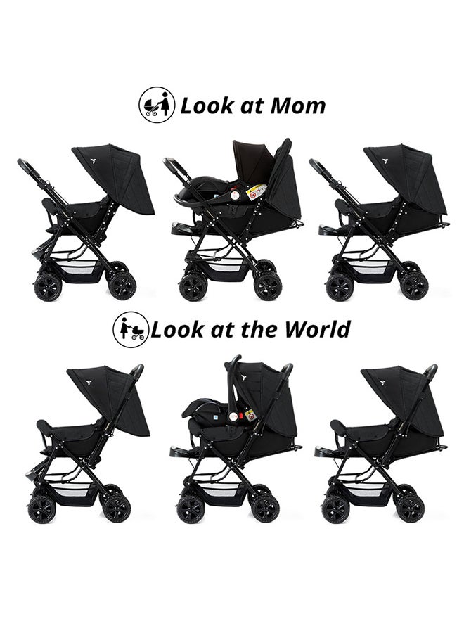 Reversible Trip Stroller And Infant Car Seat Wide Canopy And Seat - Black