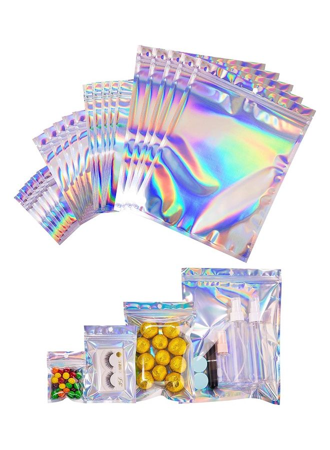 100-Piece Laser Foil Storage Pouch Seal Bag Set Clear/Silver/Blue 8x10cm