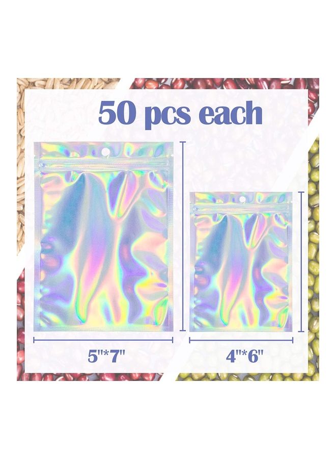 100-Piece Laser Foil Storage Pouch Seal Bag Set Clear/Silver/Blue 5x7inch