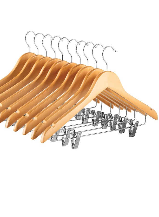 High-Grade Wooden Pants Hanger - 10Pk Suit Hanger With Metal Clips For Skirts Zo-W201 Gold 44.5x25.4x1.27cm