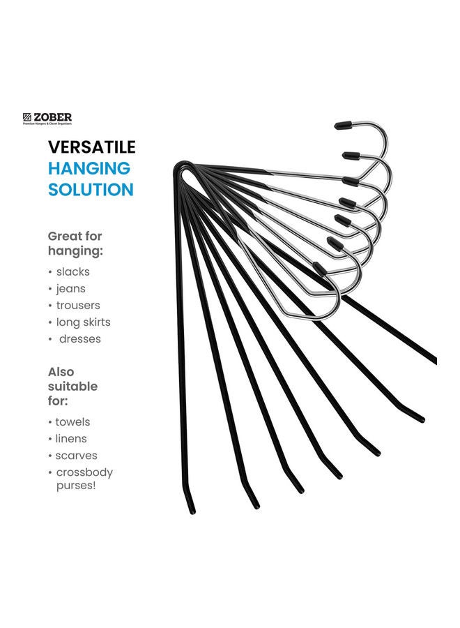 30-Piece Non-Slip Slack/Trousers Anti-Rust Chrome Metal Hangers Black/Silver 35.5x17cm