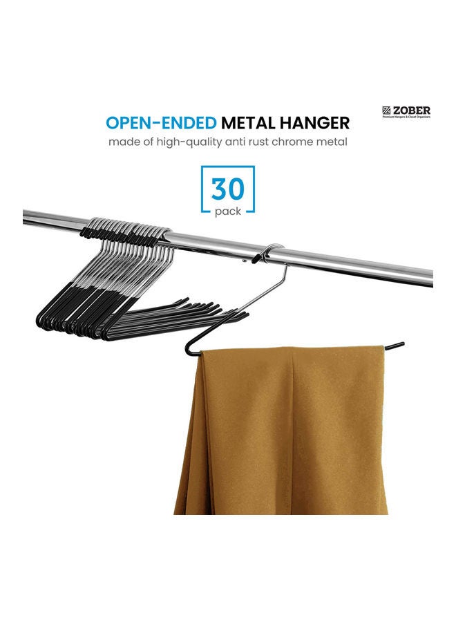 30-Piece Non-Slip Slack/Trousers Anti-Rust Chrome Metal Hangers Black/Silver 35.5x17cm