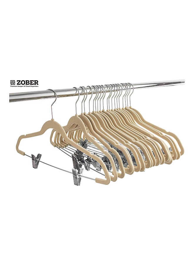 20-Piece Non-Slip Skirt 360 Degree Chrome Swivel Hook Velvet Hangers With Metal Clips Ivory/Silver 43.18x26x0.5cm