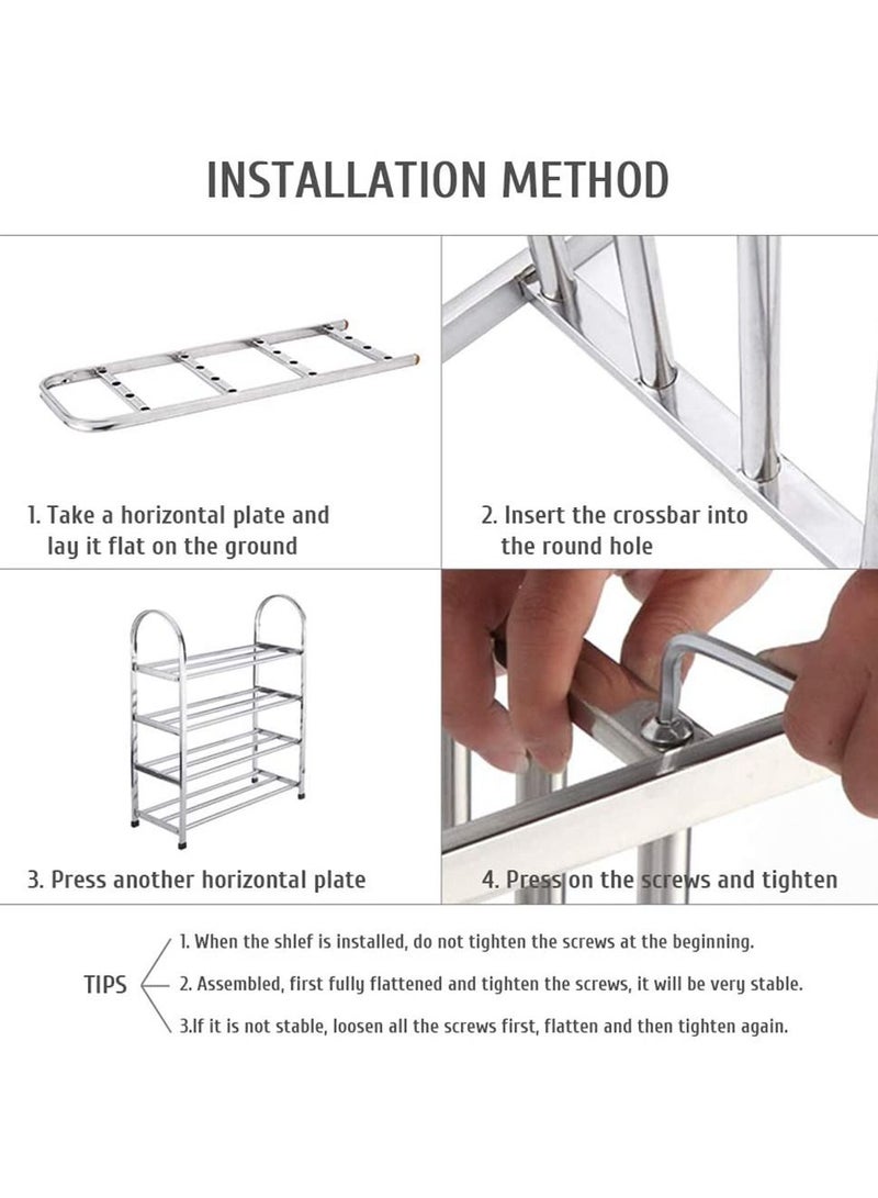 6-Layer Shoe Rack For Home,Stainless Steel Silver