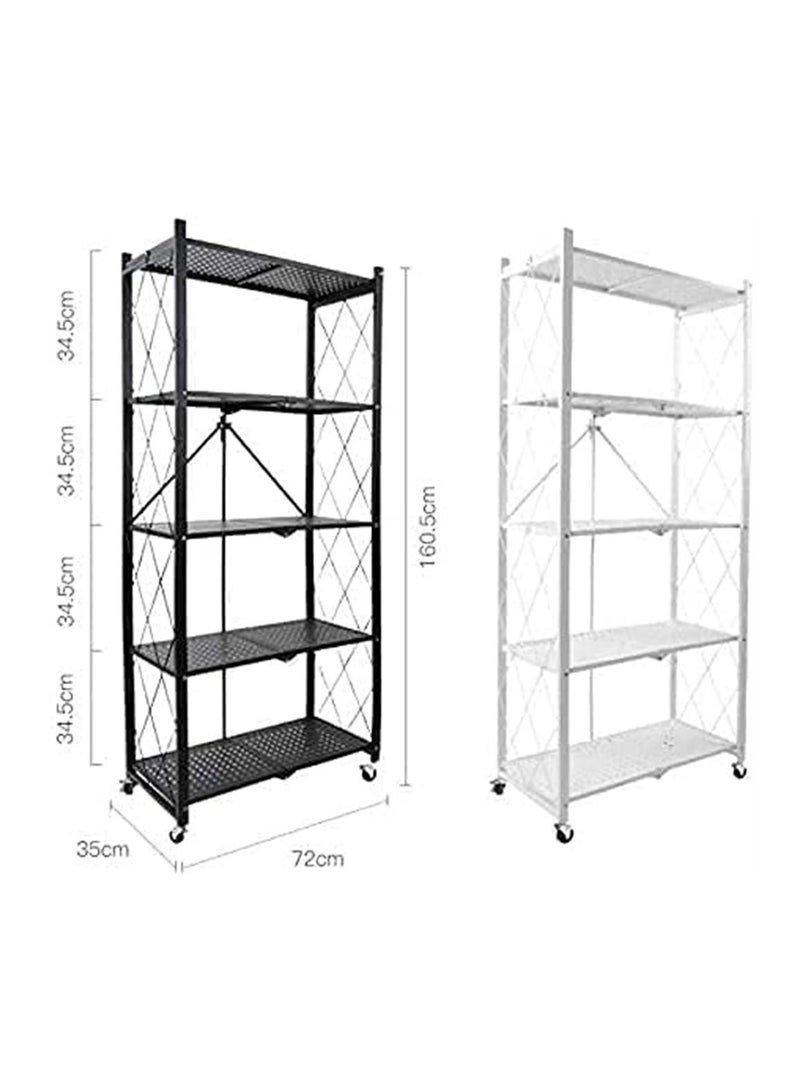 5 Tier Foldable Standing Storage Rack Shelf Unit With Wheel for Kitchen Garage Home Closet Office Heavy Duty Shelves black