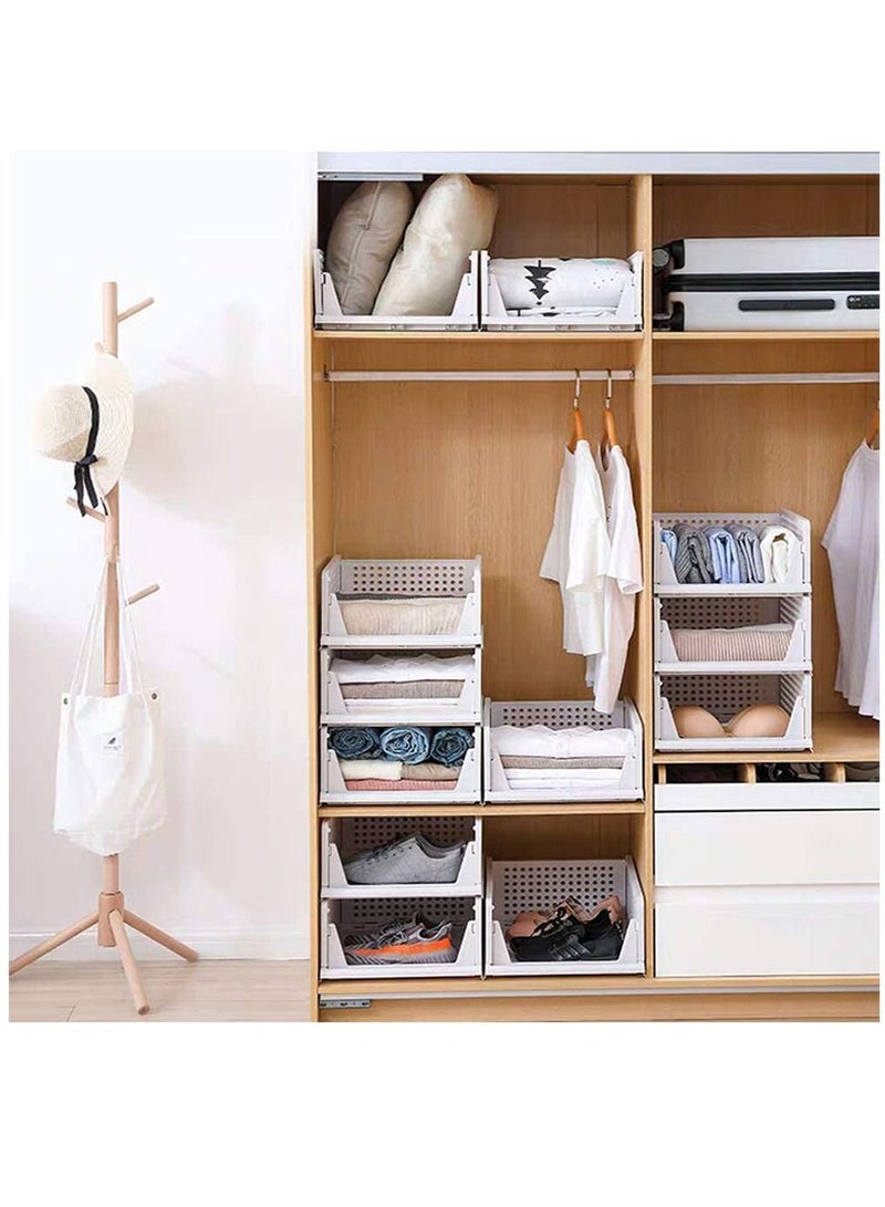 4 Pack Stackable Plastic Storage Basket for Wardrobe Cabinet Kitchen Bathroom and Office 43x33x18.5cm,White