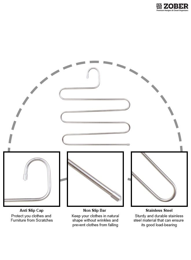 S Shaped Stainless Steel 5 Layers Pant Hanger (5 Pack)