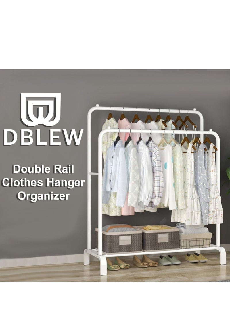 Heavy Duty Double Rail Garments Rack Clothes Drying Hangers Clothing Hanging Stand Organizer With Shoes Storage Shelves