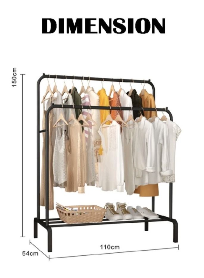 Heavy Duty Double Rail Garments Rack Clothes Drying Hangers Clothing Hanging Stand Organizer With Shoes Storage Shelves