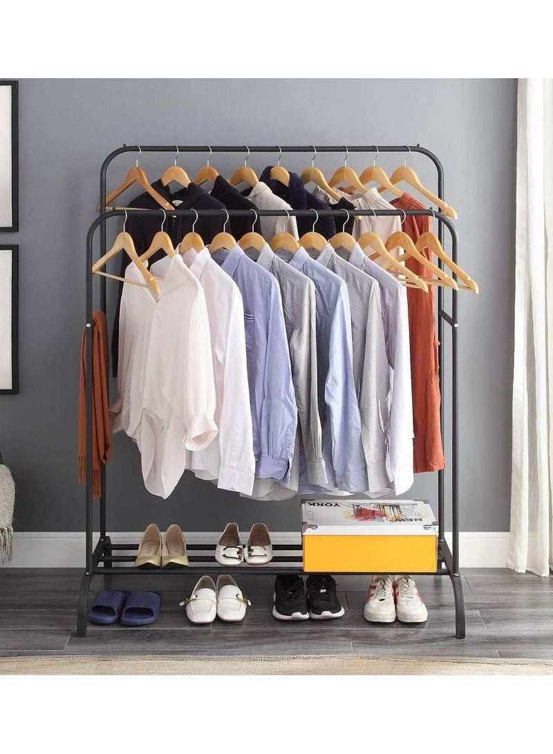 Heavy Duty Double Rail Garments Rack Clothes Drying Hangers Clothing Hanging Stand Organizer With Shoes Storage Shelves