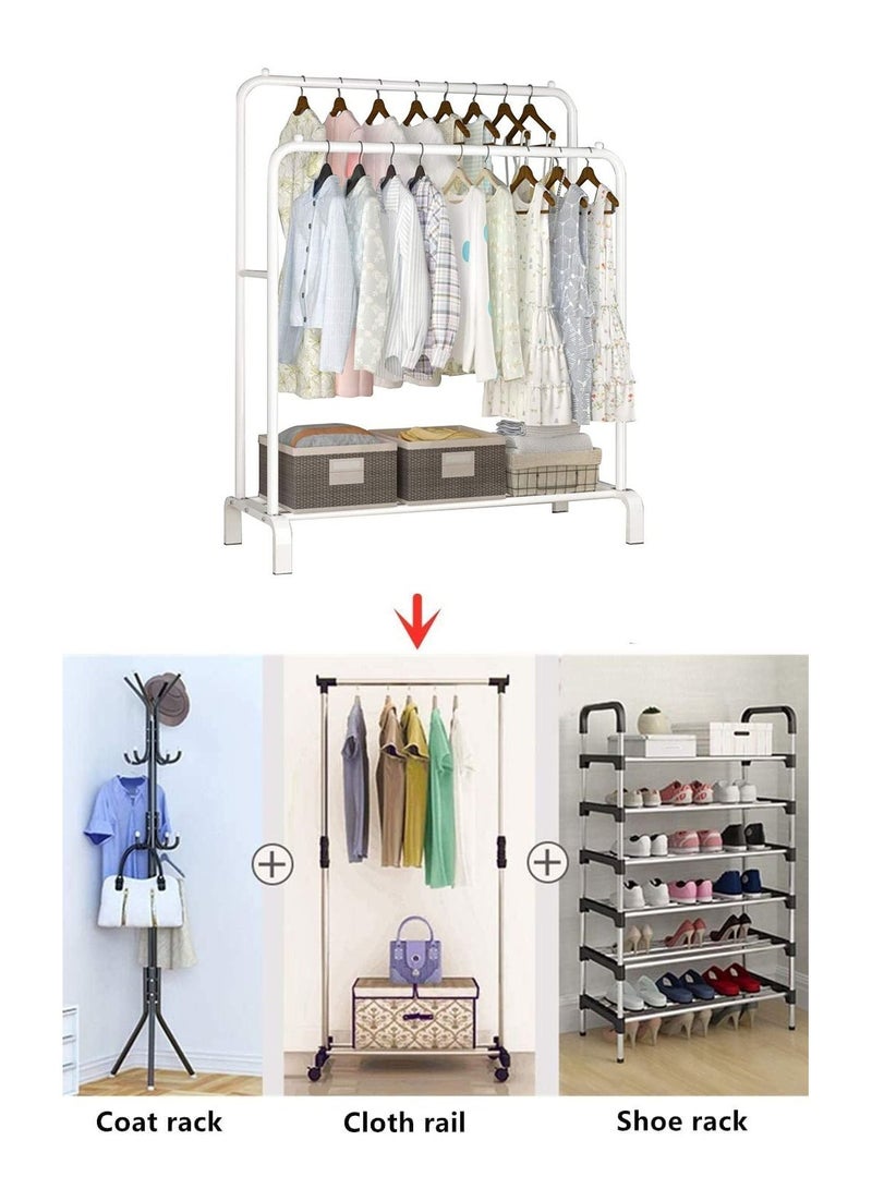 Heavy Duty Double Rail Garments Rack Clothes Drying Hangers Clothing Hanging Stand Organizer With Shoes Storage Shelves