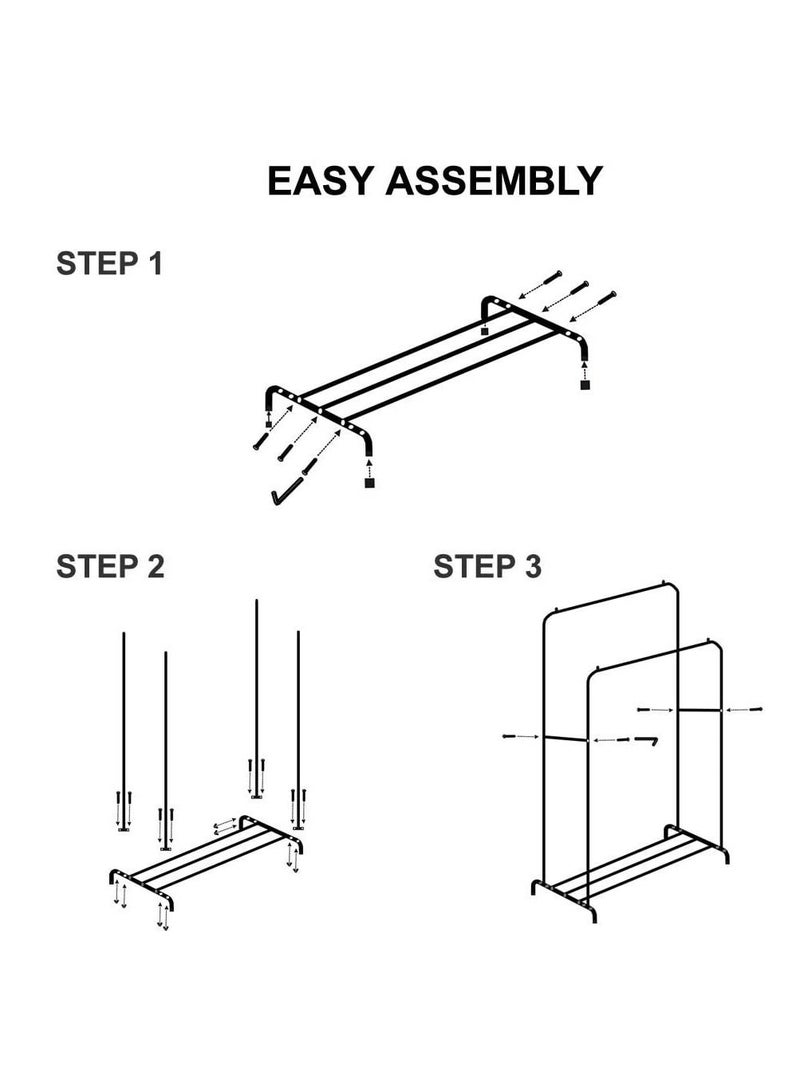 Heavy Duty Double Rail Garments Rack Clothes Drying Hangers Clothing Hanging Stand Organizer With Shoes Storage Shelves