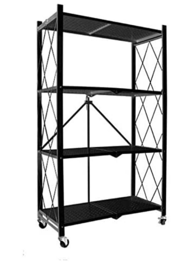 4 Tier Foldable Kitchen Storage Rack Shelf Unit With Wheel