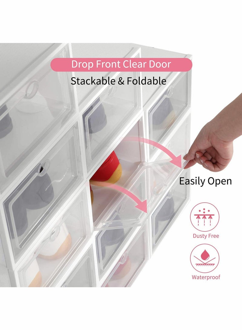 Shoe Storage Box Shoe Box,24 Pack Clear Plastic Clamshell Shoebox,Stackable Shoe Organizer Foldable Display Box Container Closet Shelf Shoe Organizer Transparent Stackable Organizer box