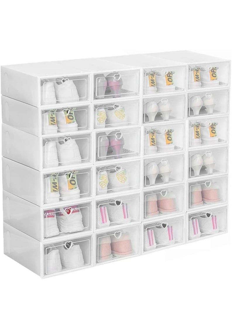 Shoe Storage Box Shoe Box,24 Pack Clear Plastic Clamshell Shoebox,Stackable Shoe Organizer Foldable Display Box Container Closet Shelf Shoe Organizer Transparent Stackable Organizer box