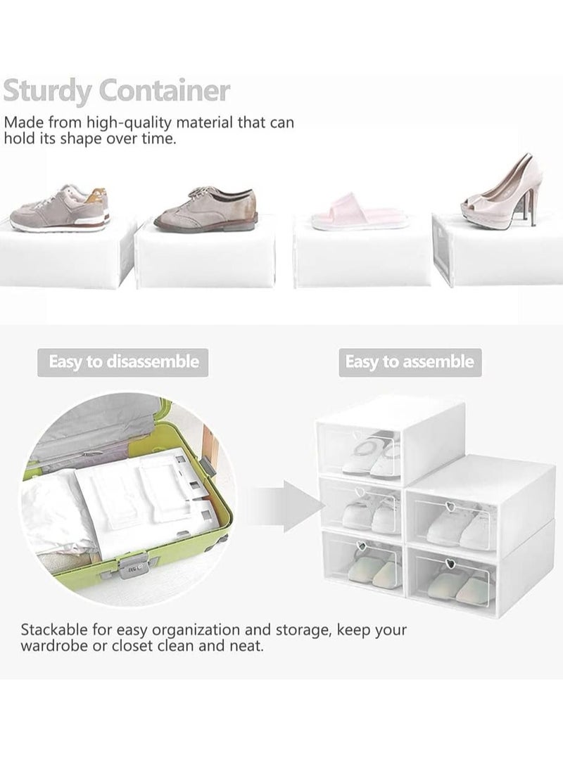 Shoe Storage Box Shoe Box,24 Pack Clear Plastic Clamshell Shoebox,Stackable Shoe Organizer Foldable Display Box Container Closet Shelf Shoe Organizer Transparent Stackable Organizer box