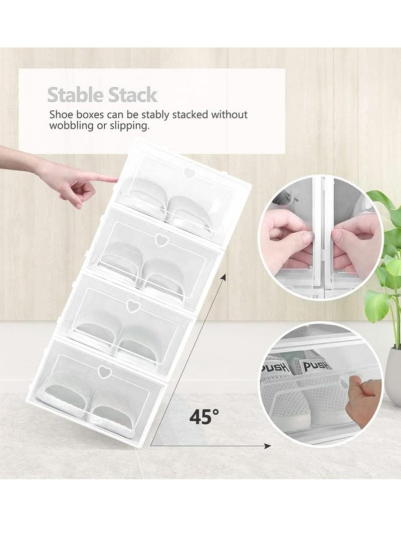 Shoe Storage Box Shoe Box,24 Pack Clear Plastic Clamshell Shoebox,Stackable Shoe Organizer Foldable Display Box Container Closet Shelf Shoe Organizer Transparent Stackable Organizer box